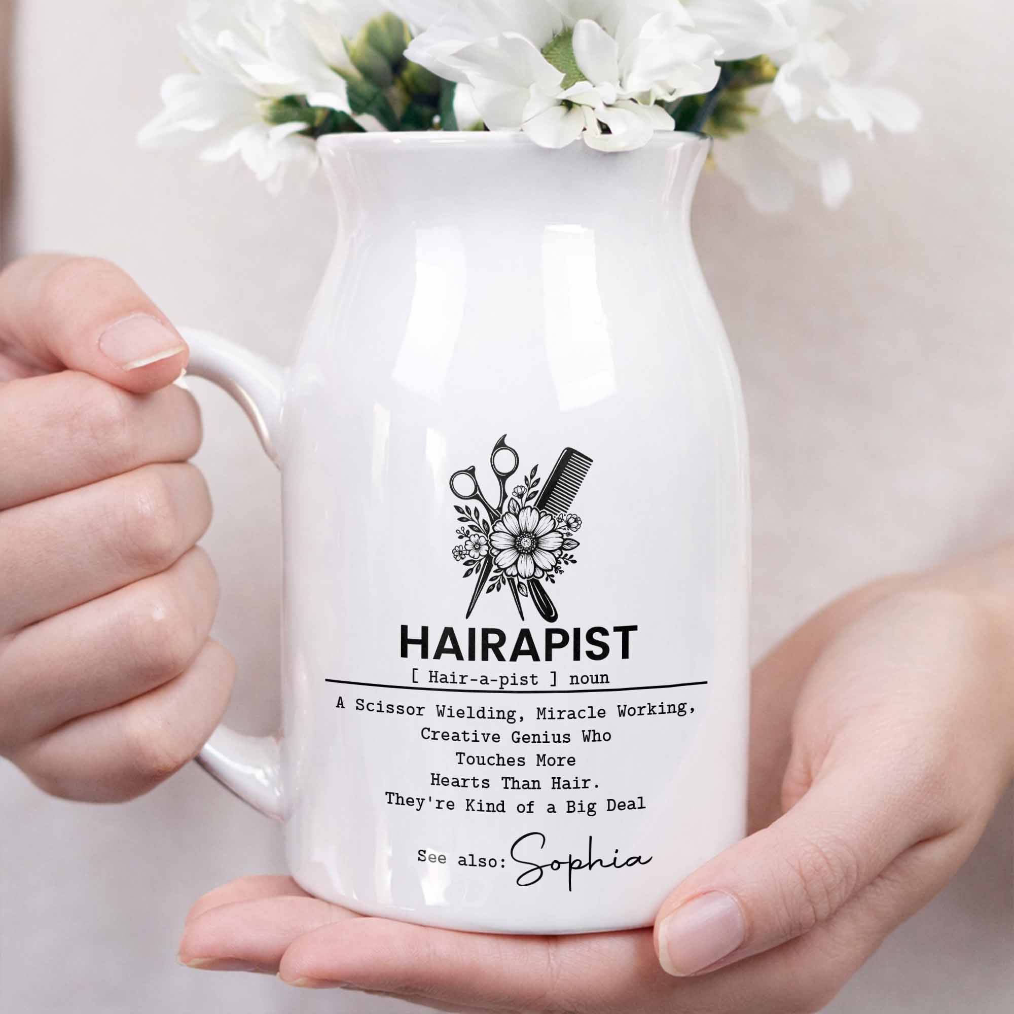 Hairapist A Scissor Wielding Miracle Working Creative Genius With Scissors And Flowers - Personalized Ceramic Flower Vase