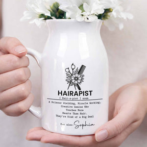 Hairapist A Scissor Wielding Miracle Working Creative Genius With Scissors And Flowers - Personalized Ceramic Flower Vase