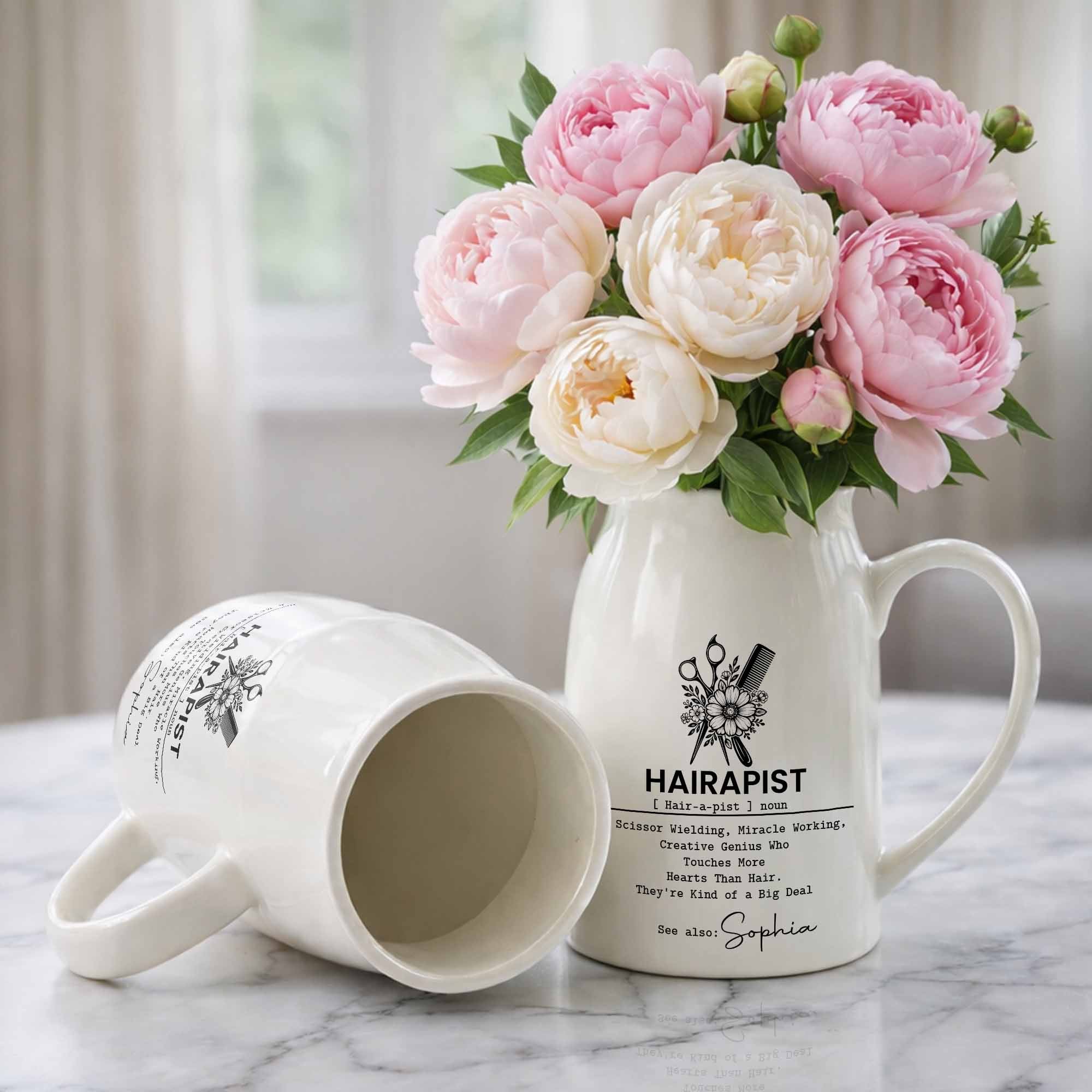 Hairapist A Scissor Wielding Miracle Working Creative Genius With Scissors And Flowers - Personalized Ceramic Flower Vase