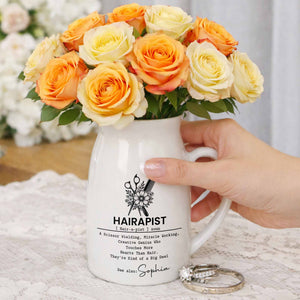Hairapist A Scissor Wielding Miracle Working Creative Genius With Scissors And Flowers - Personalized Ceramic Flower Vase