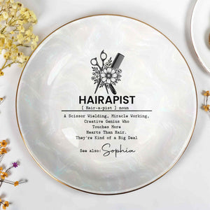 Hairapist A Scissor Wielding Miracle Working Scissor And Comb Flower - Personalized Custom Jewelry Dish, Ceramic Dish, Round Shape - HAIR019_RCRF