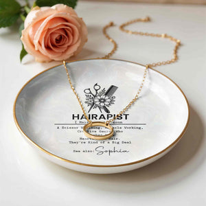 Hairapist A Scissor Wielding Miracle Working Scissor And Comb Flower - Personalized Custom Jewelry Dish, Ceramic Dish, Round Shape - HAIR019_RCRF