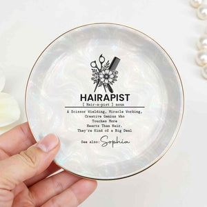 Hairapist A Scissor Wielding Miracle Working Scissor And Comb Flower - Personalized Custom Jewelry Dish, Ceramic Dish, Round Shape - HAIR019_RCRF