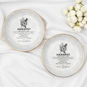 Hairapist A Scissor Wielding Miracle Working Scissor And Comb Flower - Personalized Custom Jewelry Dish, Ceramic Dish, Round Shape - HAIR019_RCRF