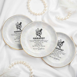 Hairapist A Scissor Wielding Miracle Working Scissor And Comb Flower - Personalized Custom Jewelry Dish, Ceramic Dish, Round Shape - HAIR019_RCRF