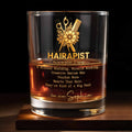 Hairapist Scissor Wielding Miracle Working With Flowers And Stylist Tools - Personalized Custom Whiskey Glass - HAIR019_RWG