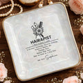 Hairapist Definition With Scissor And Flower Design - Personalized Custom Jewelry Dish, Ceramic Dish, Square Shape - HAIR019_SCRF