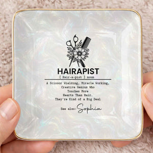 Hairapist Definition With Scissor And Flower Design - Personalized Custom Jewelry Dish, Ceramic Dish, Square Shape - HAIR019_SCRF
