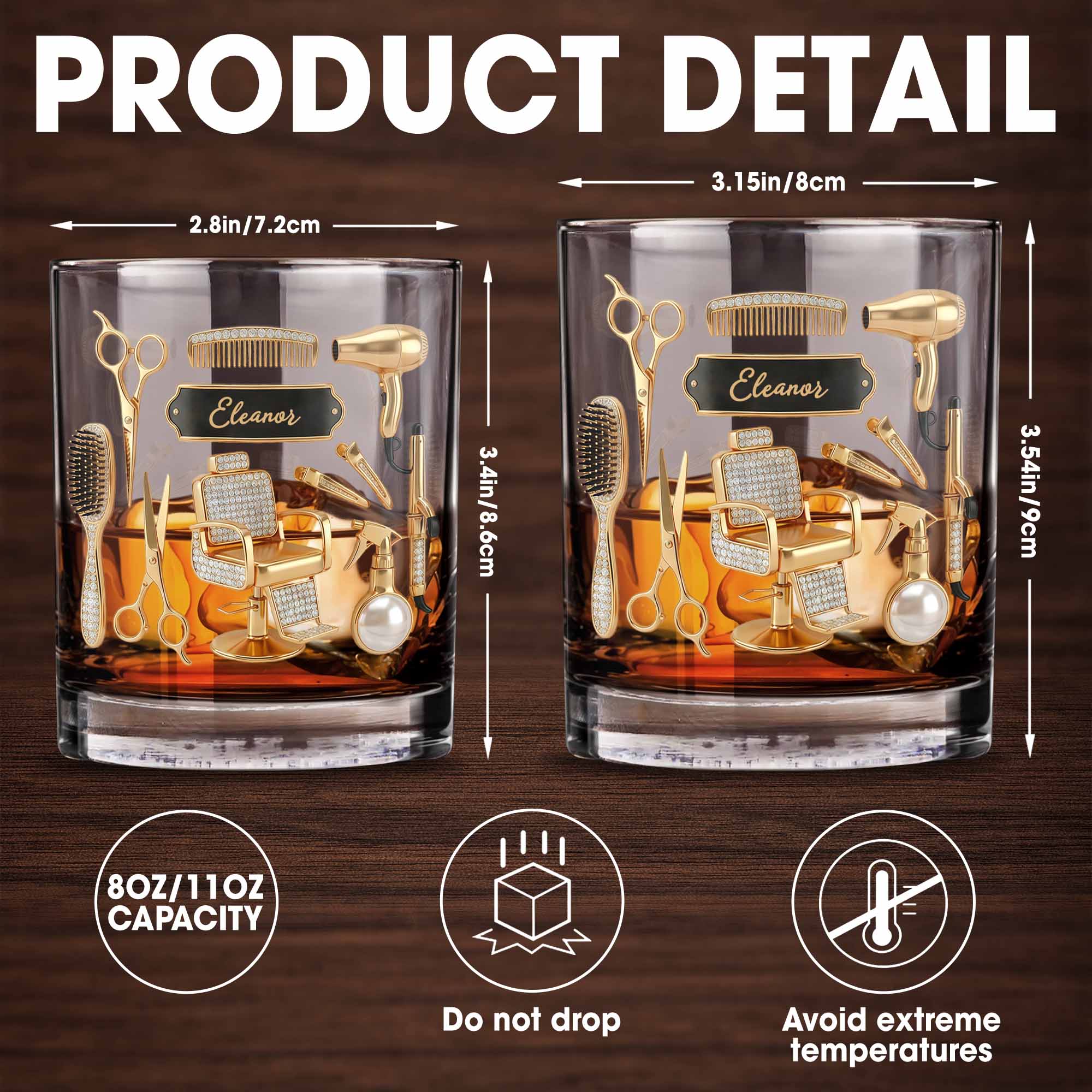 Hair Stylist Tools With Scissors And Barber Chair Custom Name - Personalized Custom Whiskey Glass - HAIR027_RWG