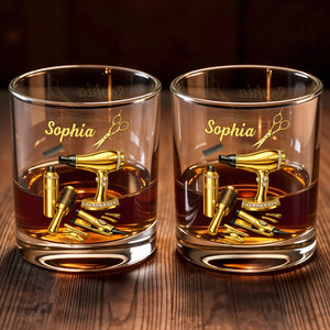 Fabulous Hair Stylist Tools And Accessories With Hair Dryer And Scissors - Personalized Custom Whiskey Glass - HAIR044_RWG
