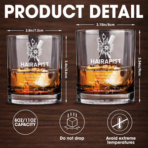 Hairapist Scissor Wielding Miracle Working Definition With Scissors Comb And Flowers - Personalized Custom Whiskey Glass - HAIR139_RWG
