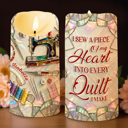 I Sew A Piece Of My Heart Into Every Quilt Sewing Machine And Tools - Personalized Custom LED Candle - HAND005_LECA