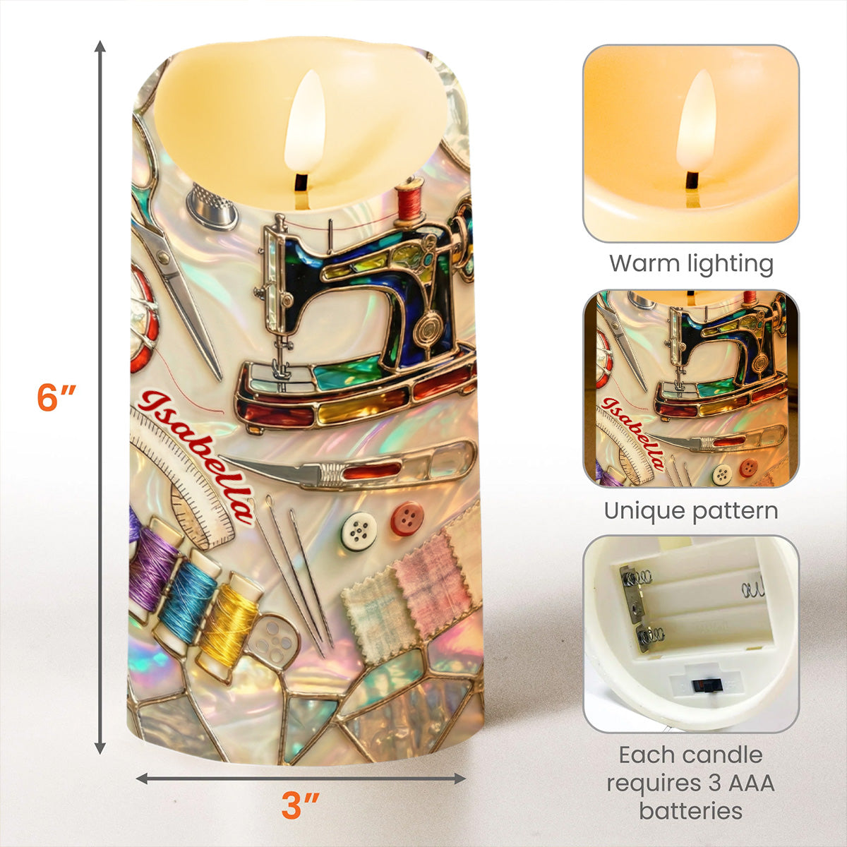 I Sew A Piece Of My Heart Into Every Quilt Sewing Machine And Tools - Personalized Custom LED Candle - HAND005_LECA