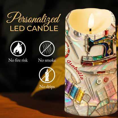 I Sew A Piece Of My Heart Into Every Quilt Sewing Machine And Tools - Personalized Custom LED Candle - HAND005_LECA