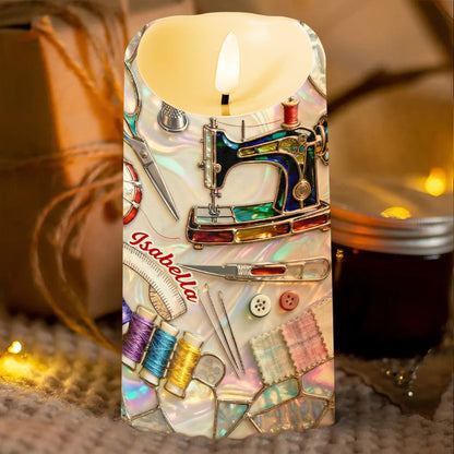 I Sew A Piece Of My Heart Into Every Quilt Sewing Machine And Tools - Personalized Custom LED Candle - HAND005_LECA