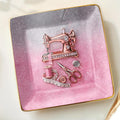 A Life Stitched With Love Sewing Machine Scissors And Thread - Personalized Custom Jewelry Dish, Ceramic Dish, Square Shape - HAND012_SCRF