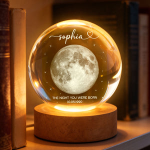The Day You Were Born Custom Moon Phase by Date - Personalized Crystal Ball LED Night Light - Heartfelt Birthday, Just Because Gift for Loved Ones