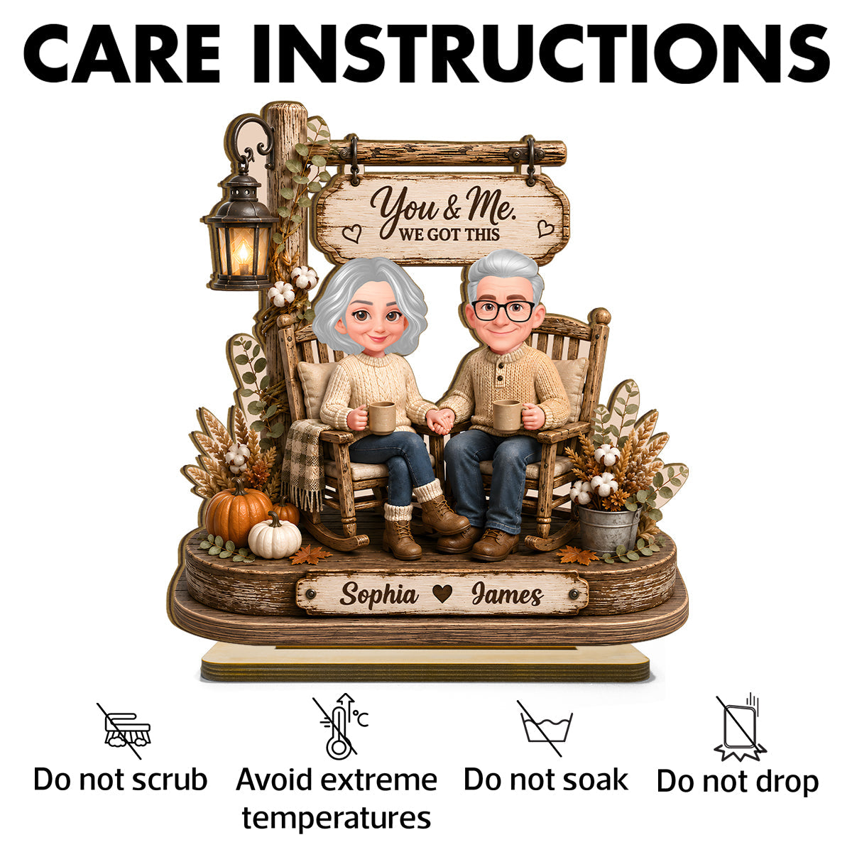 Husband Wife Sitting on Rocking Chair - Personalized 2-Layered Wooden Plaque