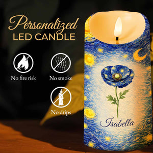Blue Poppy Flower Under A Starry Night Sky Art Design - Personalized Custom LED Candle - HER008_LECA