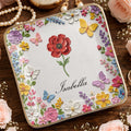 Beautiful Birth Month Flower And Butterflies Garden With 3D Impasto Painting - Personalized Custom Jewelry Dish, Ceramic Dish, Square Shape - HER010_SCRF
