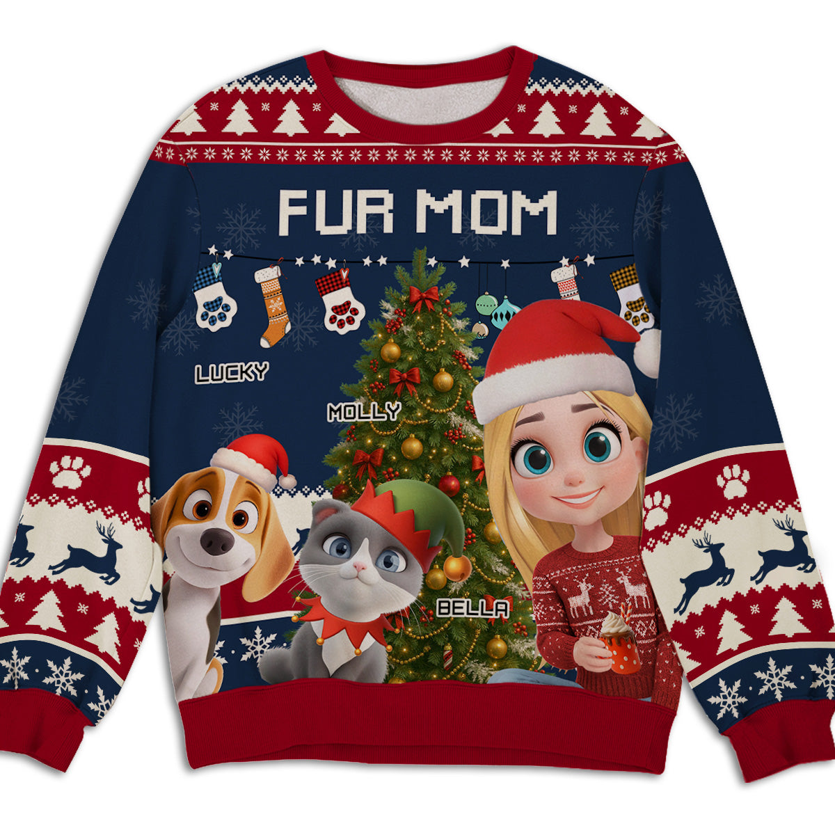 Fur Mom Dad This Pawliday - Personalized All-Over-Print Sweatshirt