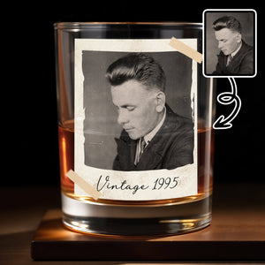 Vintage A Toast To Timeless Moments, Photo And Tape - Personalized Custom Whiskey Glass - HIM001_RWG