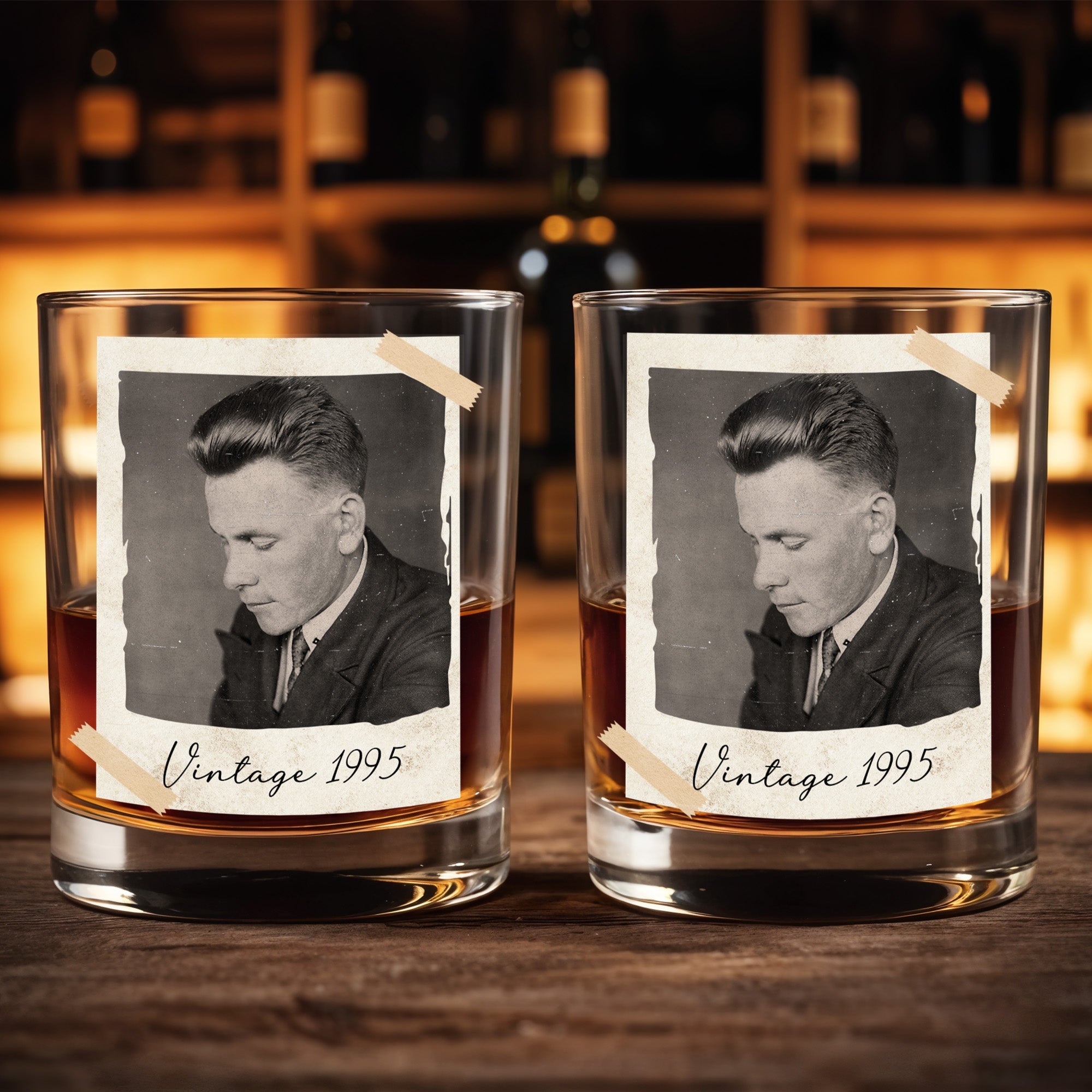 Vintage A Toast To Timeless Moments, Photo And Tape - Personalized Custom Whiskey Glass - HIM001_RWG