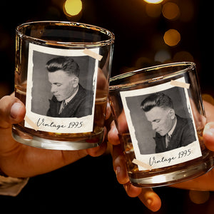 Vintage A Toast To Timeless Moments, Photo And Tape - Personalized Custom Whiskey Glass - HIM001_RWG