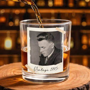 Vintage A Toast To Timeless Moments, Photo And Tape - Personalized Custom Whiskey Glass - HIM001_RWG