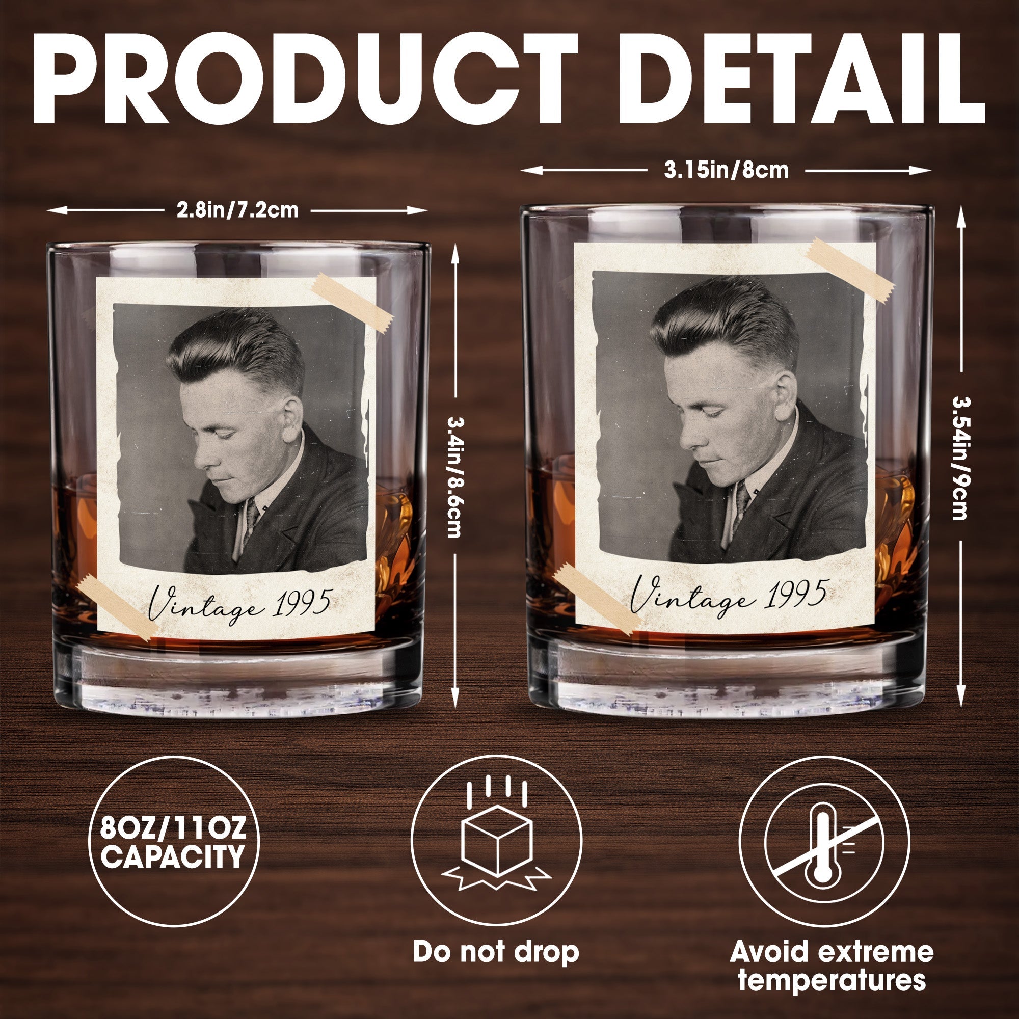Vintage A Toast To Timeless Moments, Photo And Tape - Personalized Custom Whiskey Glass - HIM001_RWG