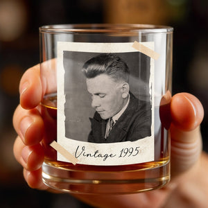 Vintage A Toast To Timeless Moments, Photo And Tape - Personalized Custom Whiskey Glass - HIM001_RWG