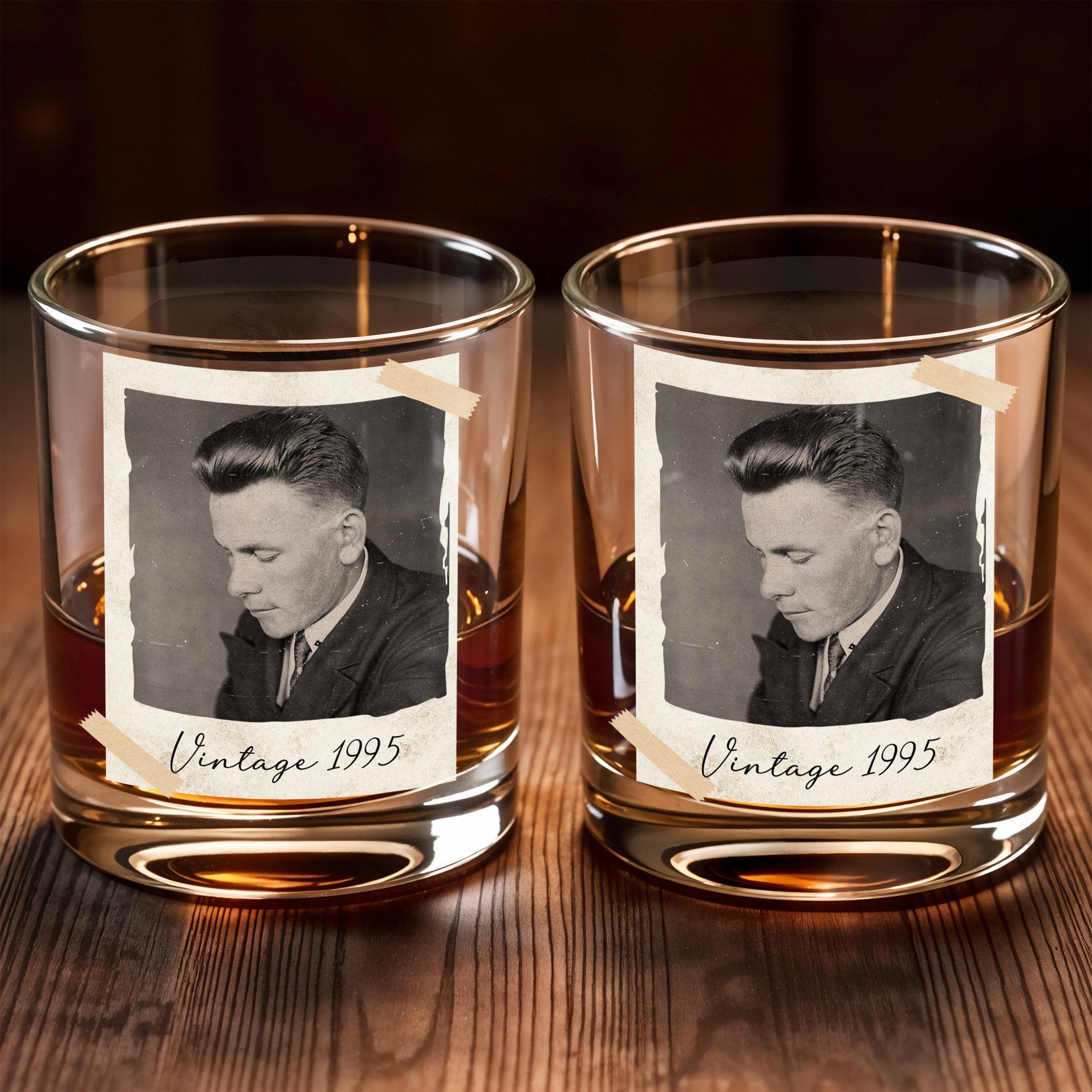 Vintage A Toast To Timeless Moments, Photo And Tape - Personalized Custom Whiskey Glass - HIM001_RWG