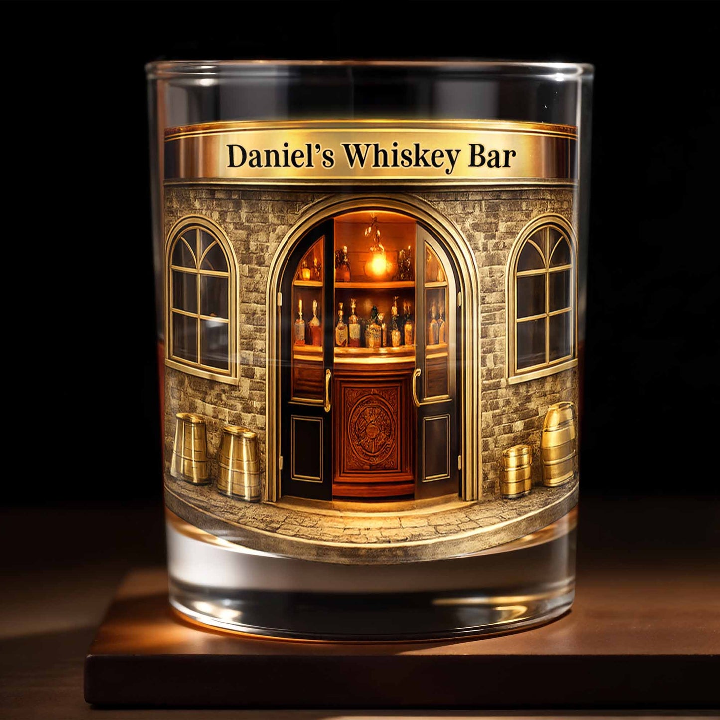 Relax At Your Personal Whiskey Bar Featuring A Classic Bar Design - Personalized Custom Whiskey Glass - HIM006_RWG