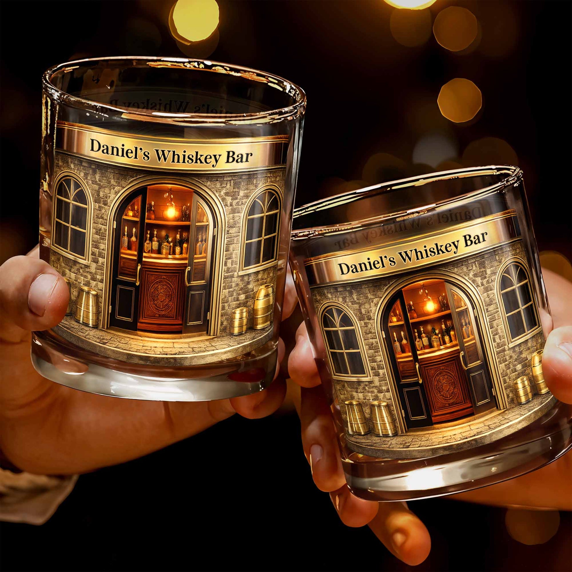 Relax At Your Personal Whiskey Bar Featuring A Classic Bar Design - Personalized Custom Whiskey Glass - HIM006_RWG