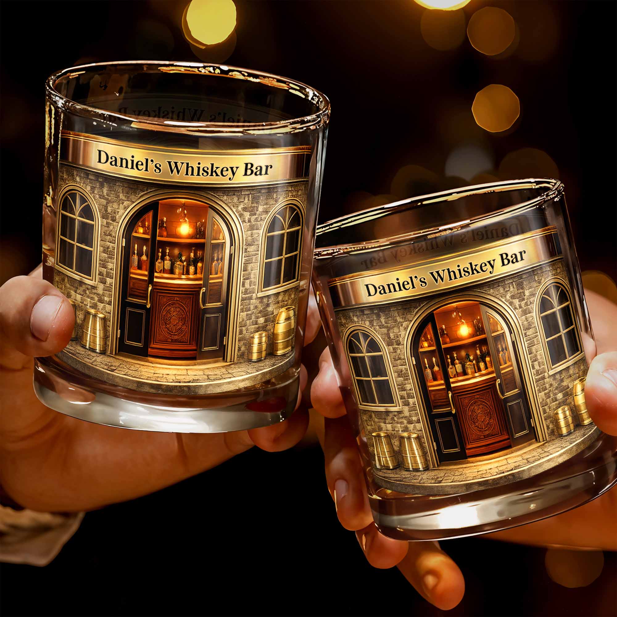 Relax At Your Personal Whiskey Bar Featuring A Classic Bar Design - Personalized Custom Whiskey Glass - HIM006_RWG
