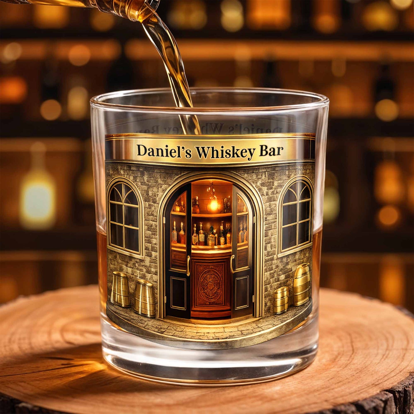 Relax At Your Personal Whiskey Bar Featuring A Classic Bar Design - Personalized Custom Whiskey Glass - HIM006_RWG