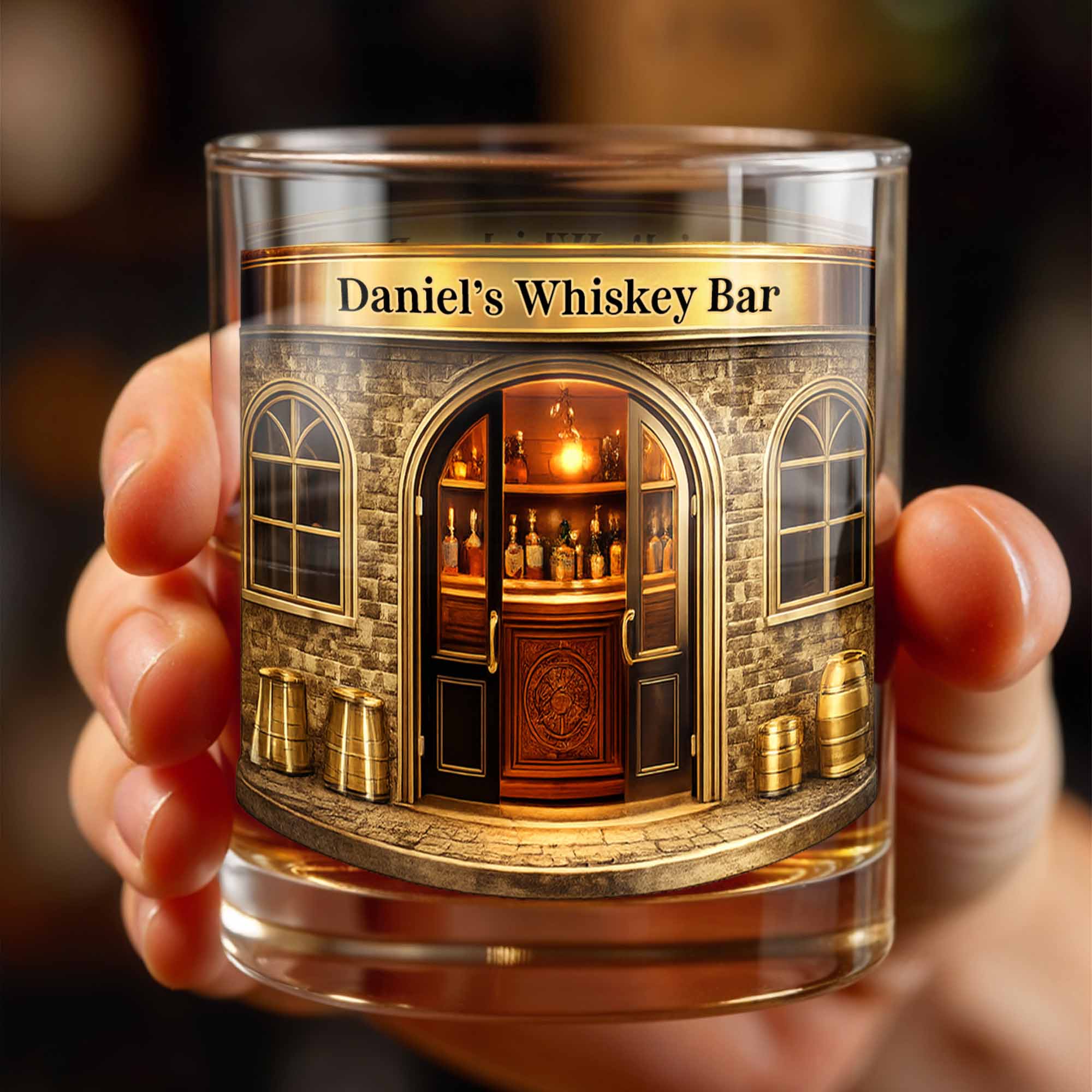 Relax At Your Personal Whiskey Bar Featuring A Classic Bar Design - Personalized Custom Whiskey Glass - HIM006_RWG