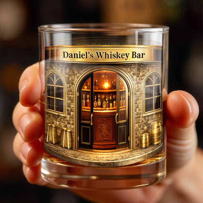 Relax At Your Personal Whiskey Bar Featuring A Classic Bar Design - Personalized Custom Whiskey Glass - HIM006_RWG