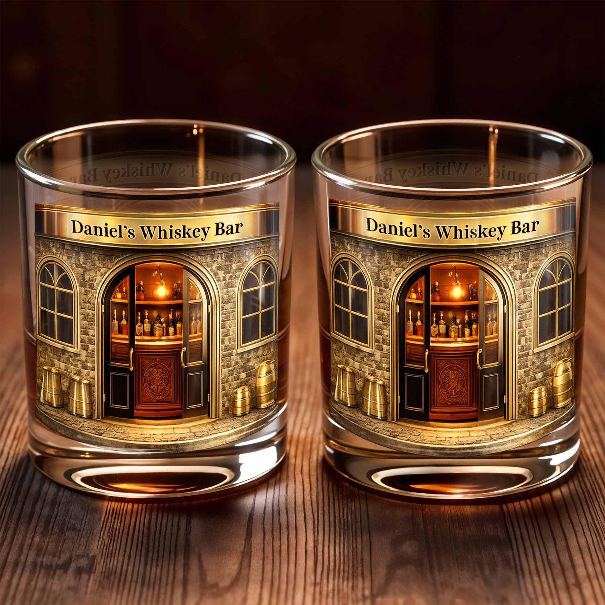 Relax At Your Personal Whiskey Bar Featuring A Classic Bar Design - Personalized Custom Whiskey Glass - HIM006_RWG