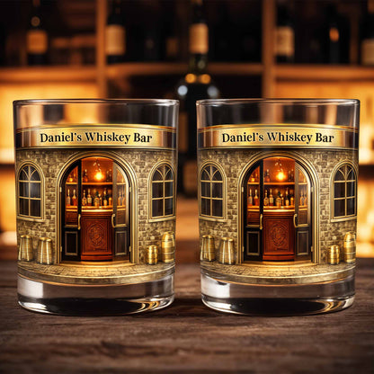 Relax At Your Personal Whiskey Bar Featuring A Classic Bar Design - Personalized Custom Whiskey Glass - HIM006_RWG