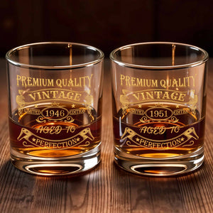 Premium Quality Vintage Limited Edition Aged To Perfection - Personalized Custom Whiskey Glass - HIM007_RWG
