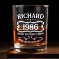 Aged To Perfection Cheers To Many Years, Banner And Stars - Personalized Custom Whiskey Glass - HIM008_RWG