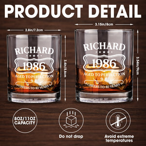 Aged To Perfection Cheers To Many Years, Banner And Stars - Personalized Custom Whiskey Glass - HIM008_RWG