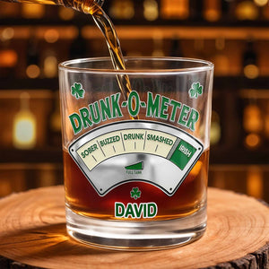 Drunk-O-Meter From Sober To Irish, Shamrock Design - Personalized Custom Whiskey Glass - HIM009_RWG