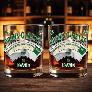 Drunk-O-Meter From Sober To Irish, Shamrock Design - Personalized Custom Whiskey Glass - HIM009_RWG