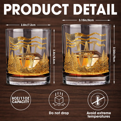 Spirit Of Freedom Nature Pine Forest And American Flag Monogram - Personalized Custom Whiskey Glass - HIM012_RWG