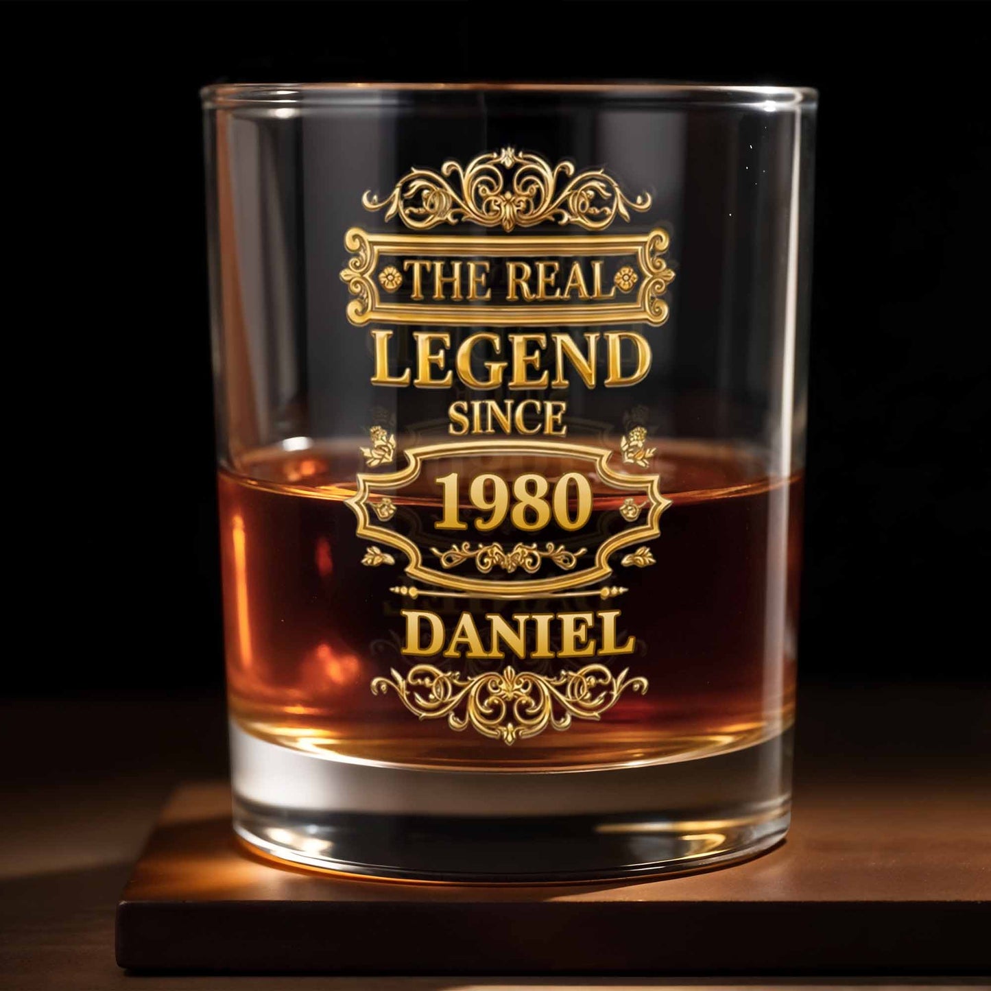 The Real Legend Since Vintage Gold Filigree Frame Design - Personalized Custom Whiskey Glass - HIM014_RWG