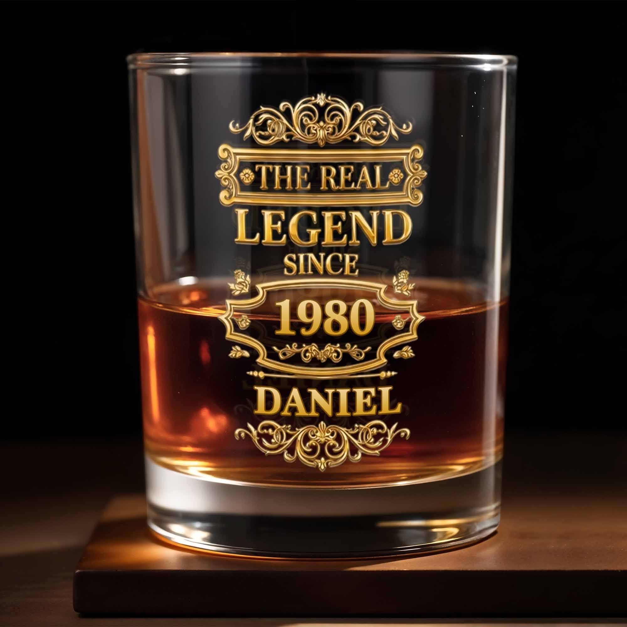 The Real Legend Since Vintage Gold Filigree Frame Design - Personalized Custom Whiskey Glass - HIM014_RWG