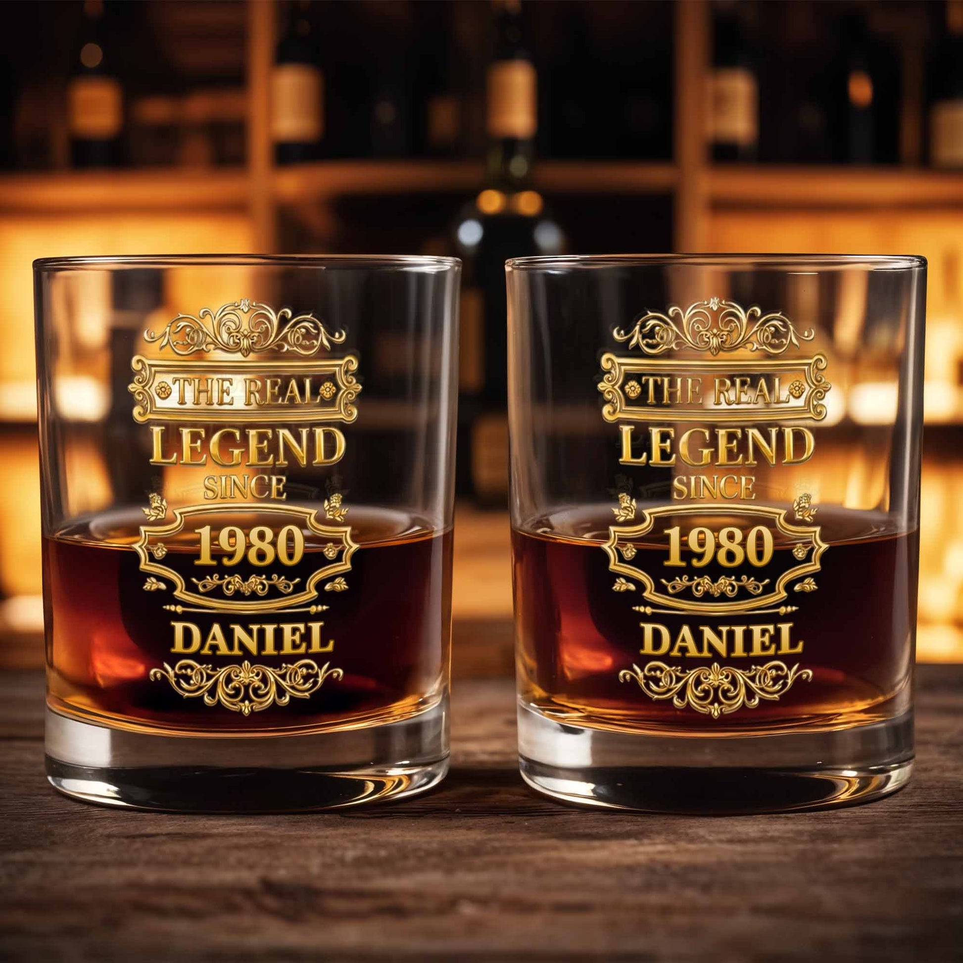 The Real Legend Since Vintage Gold Filigree Frame Design - Personalized Custom Whiskey Glass - HIM014_RWG