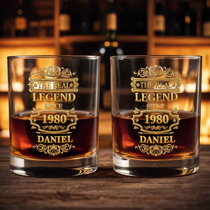 The Real Legend Since Vintage Gold Filigree Frame Design - Personalized Custom Whiskey Glass - HIM014_RWG